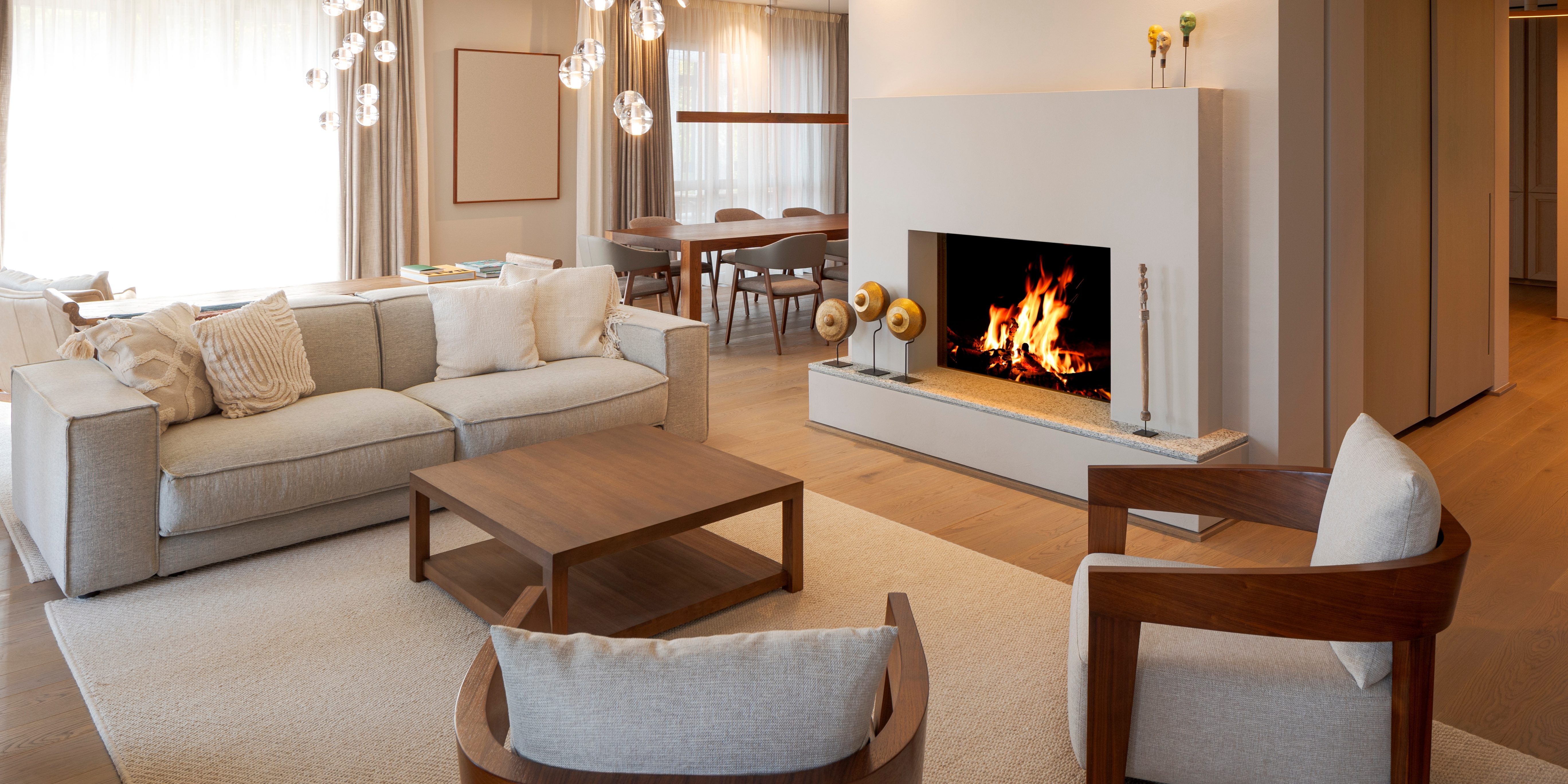 Prestigious,Living,Room,,Inside,Sofa,Armchairs,And,A,Beautiful,Burning