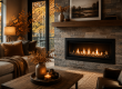 A beautifully arranged, warm and cozy living room featuring a new gas stove that compliments the layout and makes the space complete.